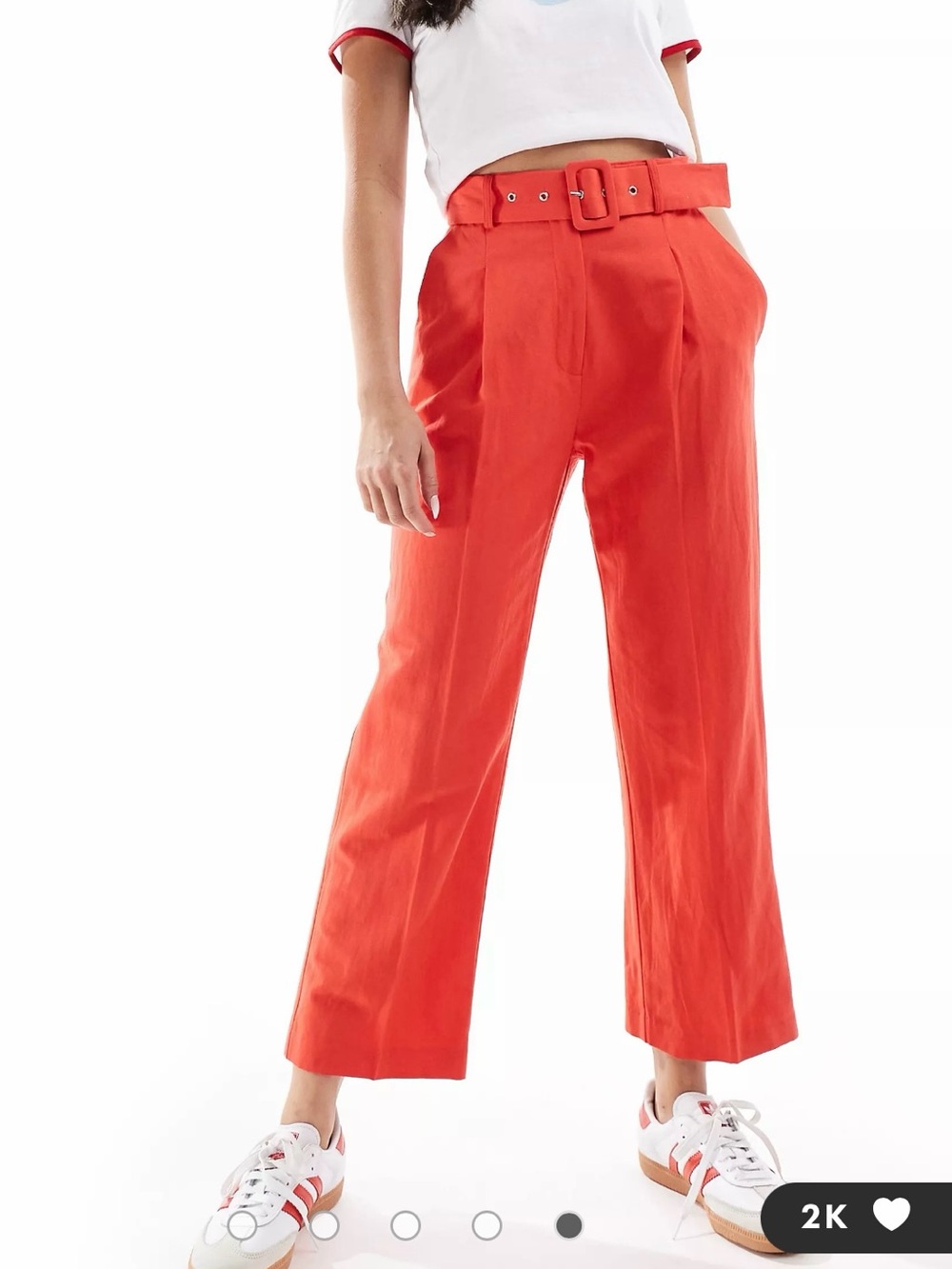 ASOS Design Red High Waisted Belted Wide Leg Pants Size US 2